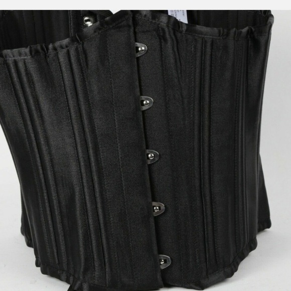 CAMELLIAS Black Satin Widw Waist Corset with Front Closure Sz M main image 4